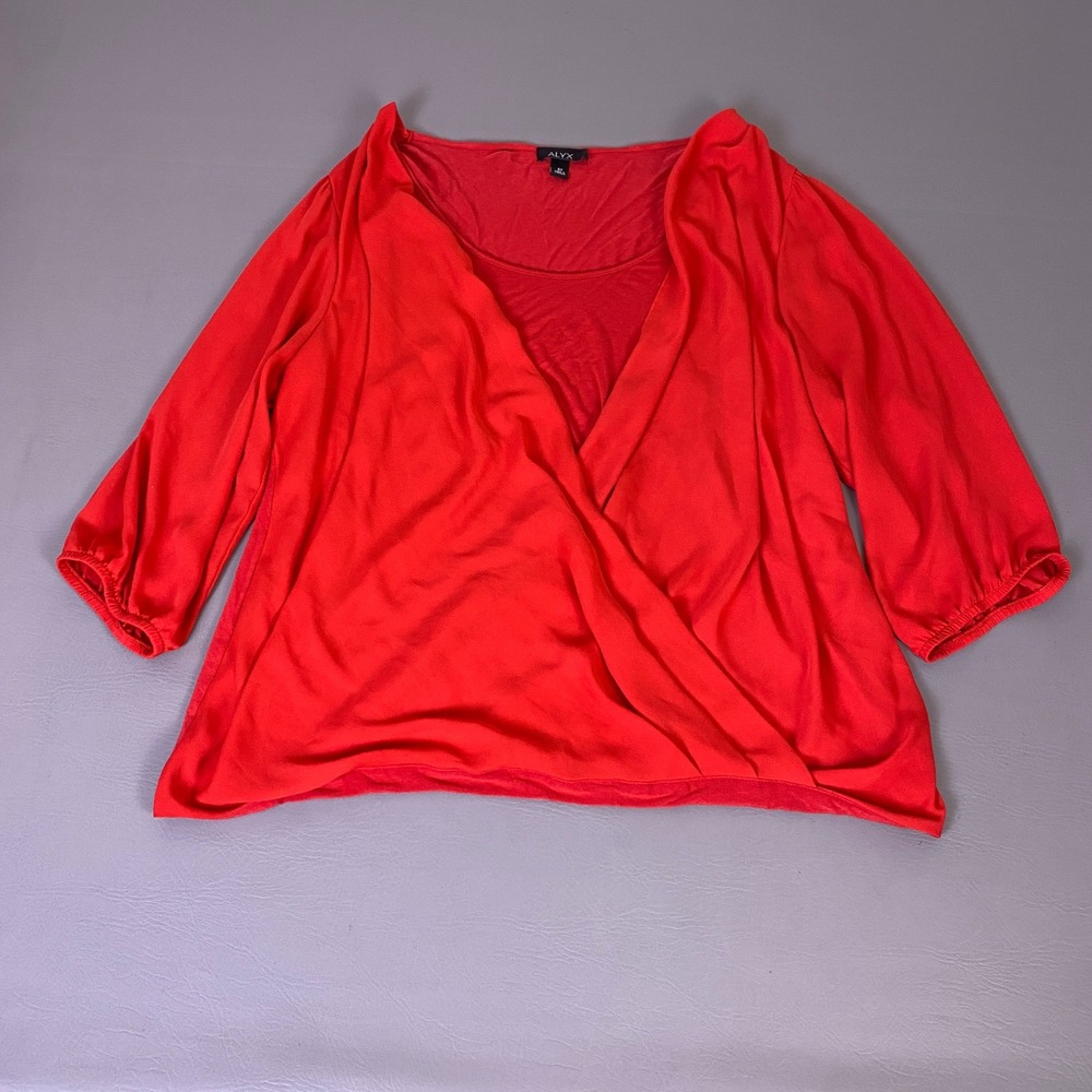 ALYX Blouse Top Womens Plus Size 2X Red Faux Wrap V-Neck 3/4 Sleeve Professional